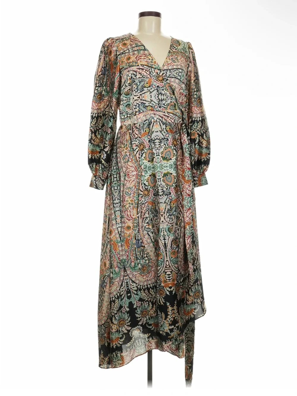 NWT Molly Bracken Paisley Wrap Maxi Dress in Black and Multicolor - Picture 3 of 6